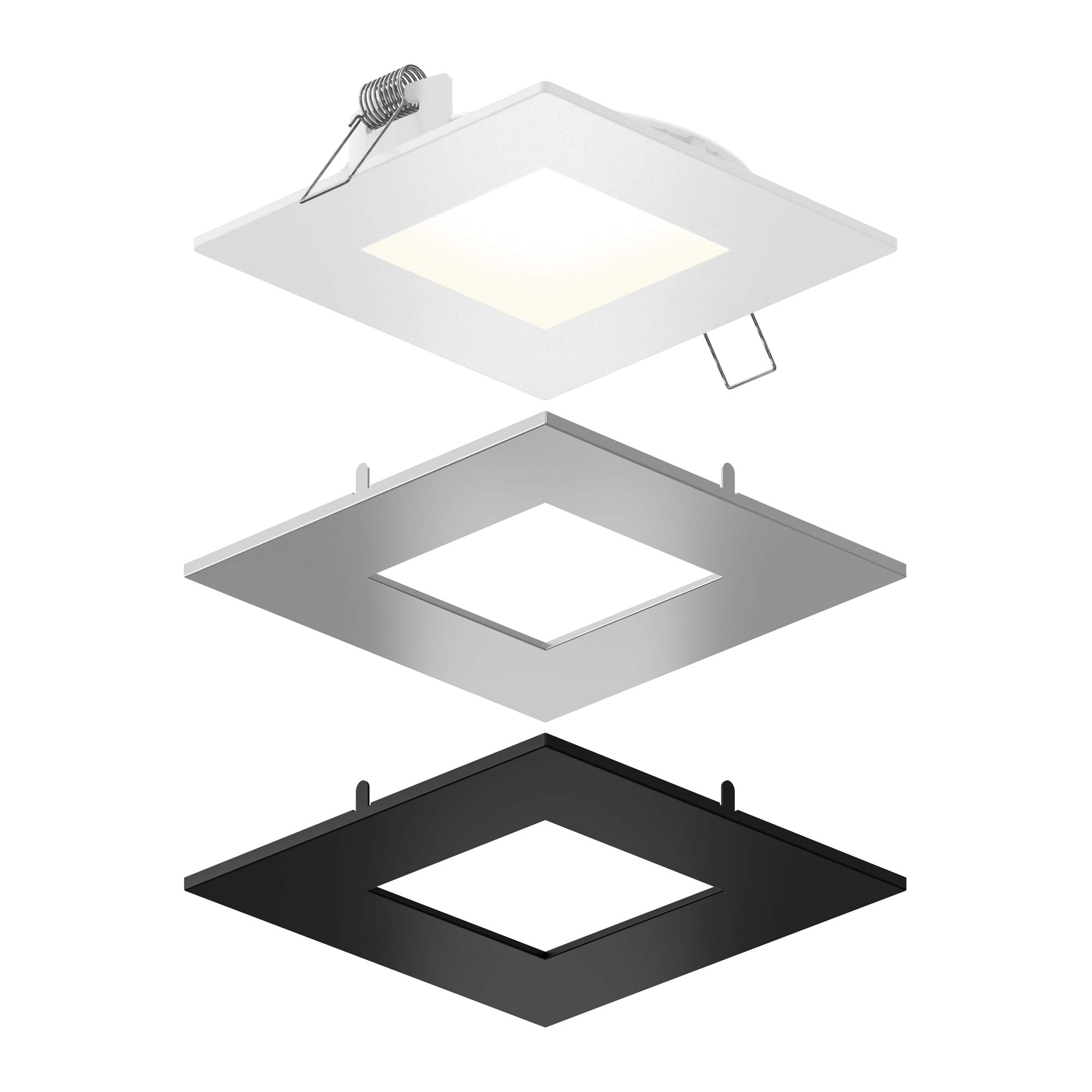 DALS 6 Inch Square Panel Light With Interchangeable Trims | CCT Color Selectable 3000K, 4000K, 5000K | 14W, 1060 Lumens | Dimmable Pot Light with Junction Box/Driver | Wet Rated | ETL Certified