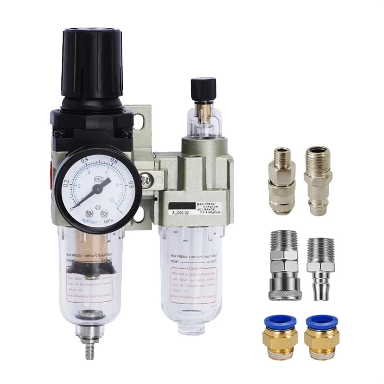Air Compressor Pressure Reducing Valve Pneumatic Water Oil Separator Manual Drainage AC2010-02 Pneumatic Air Filter With Fitting 1Pcs(AC2010-02 With 4mm,Copper filter)