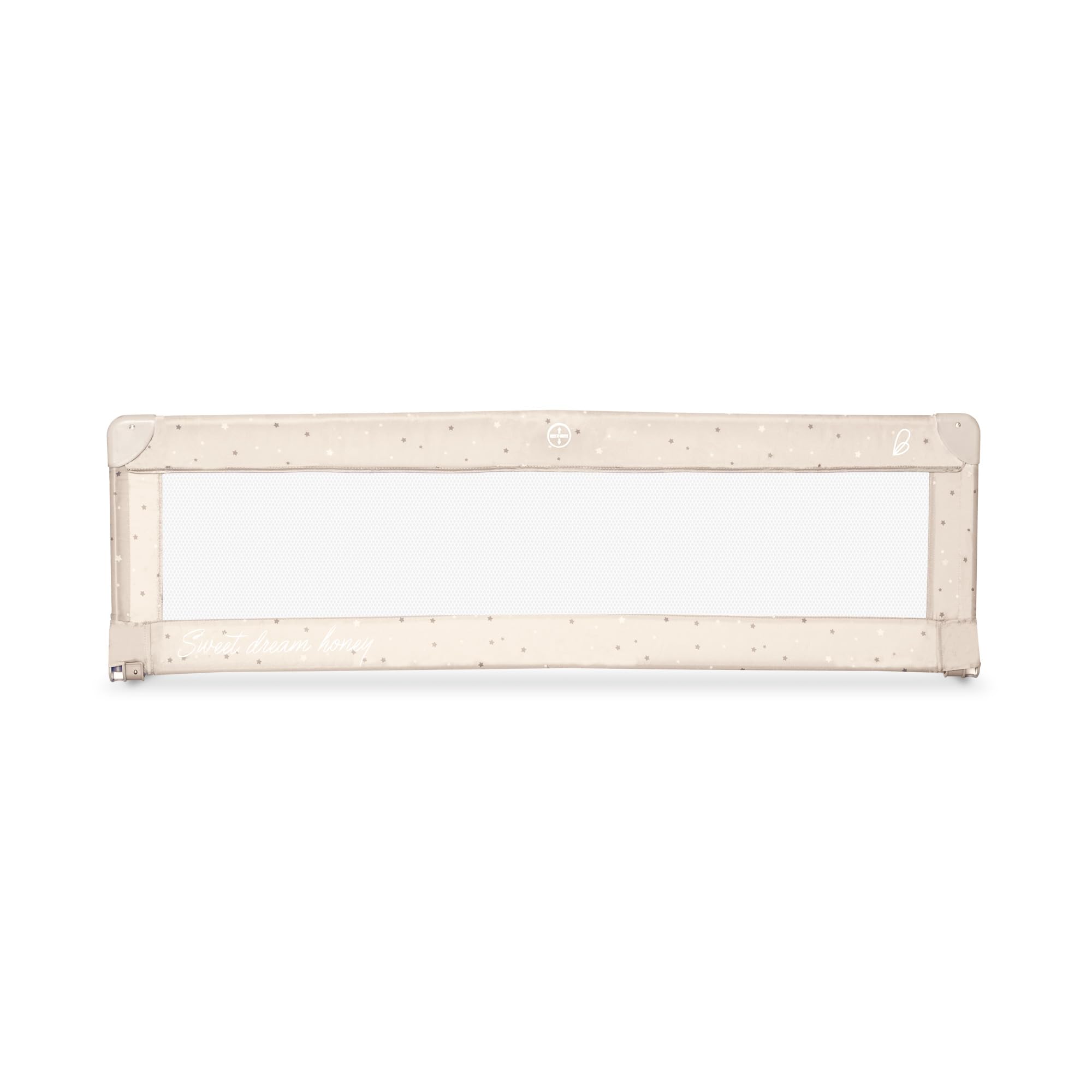 Asalvo Barrière de lit de 150 cm, protection anti-chute, pour enfants, rabattable, sac de transport, design extra haut, pliable et portable, fixation sûre, étoiles beiges