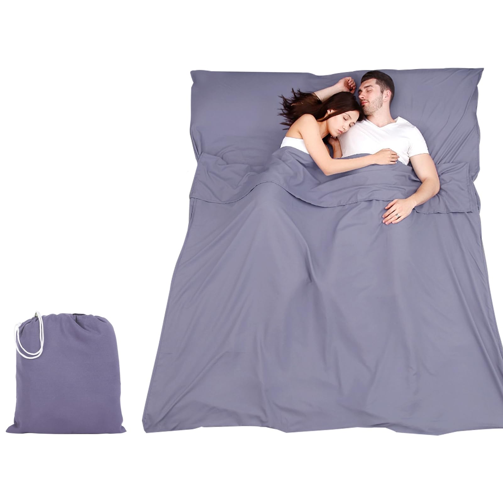 Aovanta Sleeping Bag Liner, Lightweight Travel Sheet with Pillow Slot, 160 x 210cm Double Sleeping Bag Liner for Adults, Camping, Hotels, Business Trips (Purple-160 x 210cm)