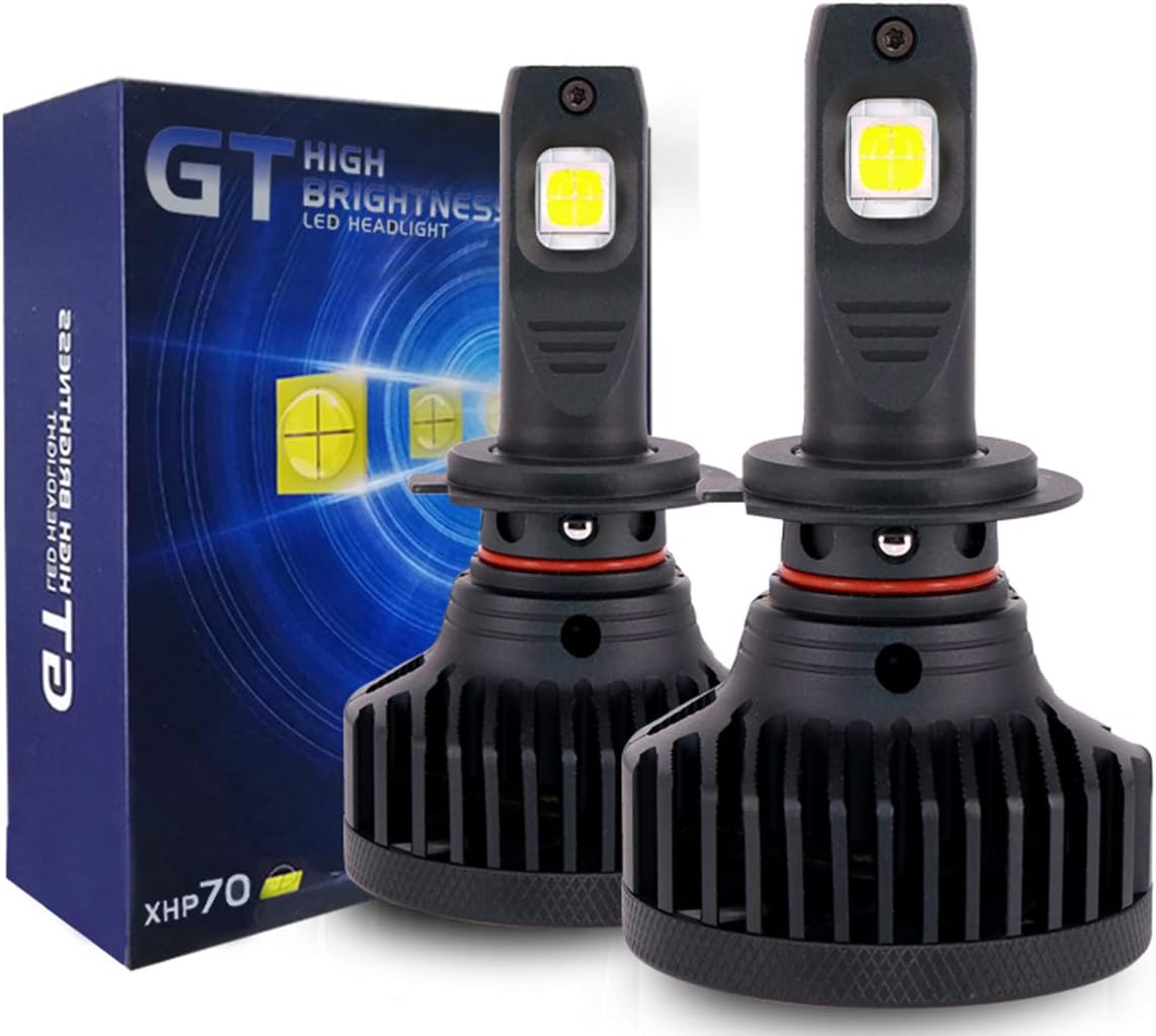 KOOMTOOM H7 LED Bulb Headlight Bulbs With Canbus Resistor, CREE XHP70 90W 18000 Lumens Super Bright LED Headlights Conversion Kit 6500K Cool White IP65 Waterproof, Pack of 2