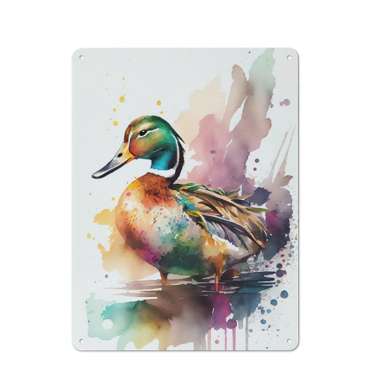 Junmoney Duck Watercolors Rustic Metal Sign 40X30cm For Living Room Or Hallway, For Winter Room Styling In Living Room And Hallway