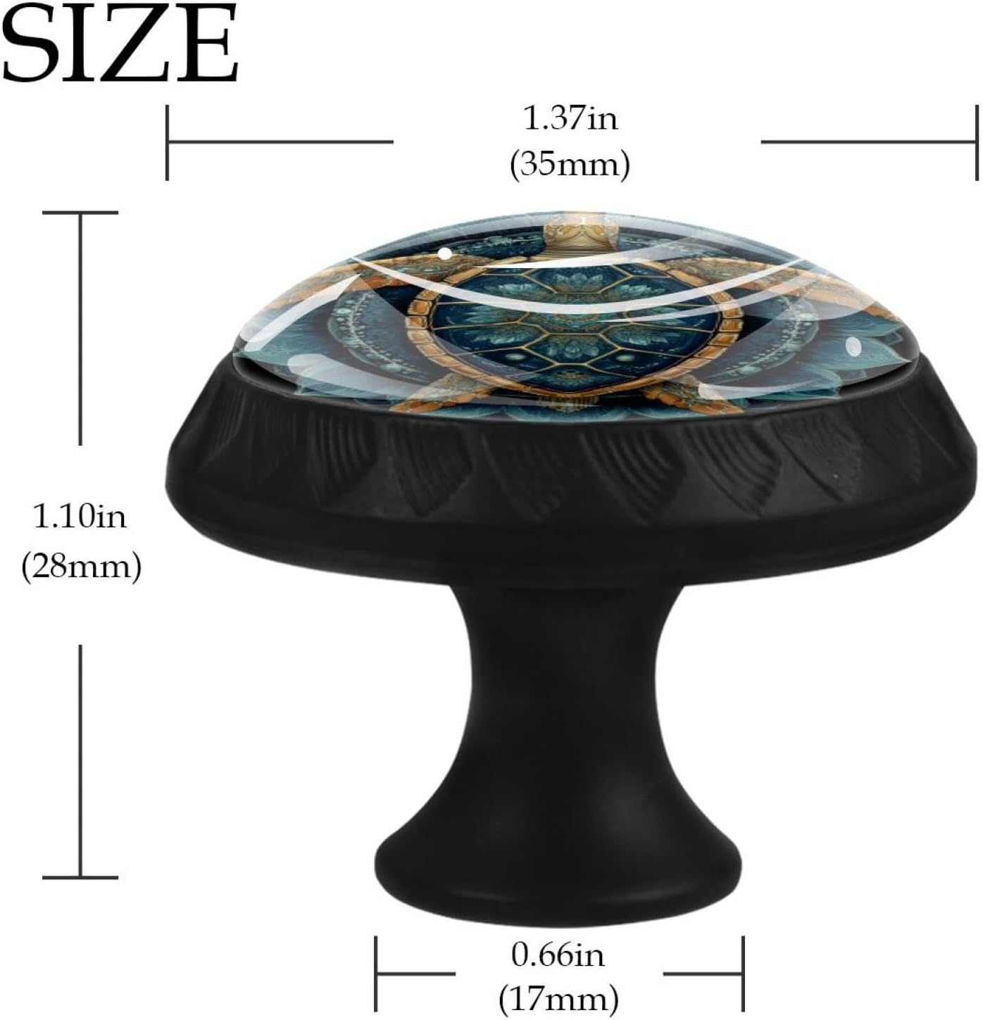 Black Sea Turtle Mandala (2) Simple Style Cabinet Knobs, Durable Drawer Knobs with Complete Screws