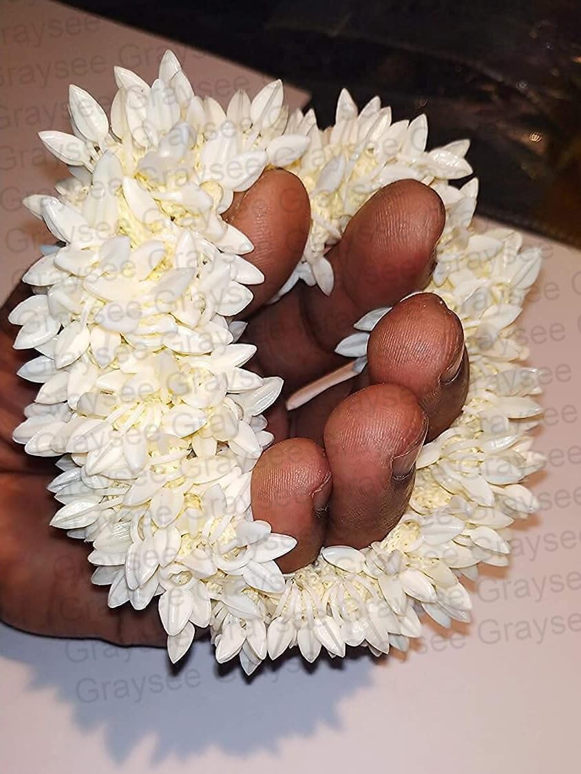 Graysee Scented Mogra Gajra Hair Accessories For Women & Girls - Hair Flower Bun Artificial Fake Gajra Scrunchies Rubber Band | Hair Braiders | Hair Gajra (Standard, Pack of 2) - Image 5 thumbnail