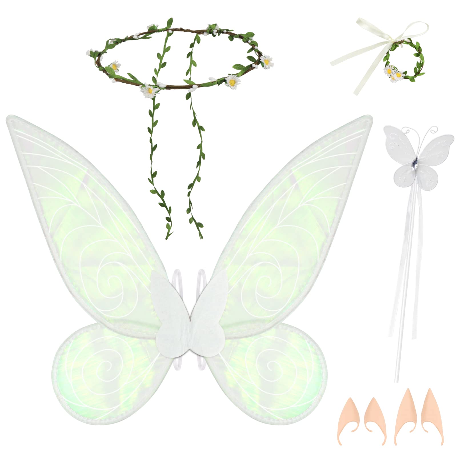 Meetory Fairy Wings for Adults, White Sparkle Butterfly Wings for Girls, Fairy Costume Angel Wings Dress Up Party Favors
