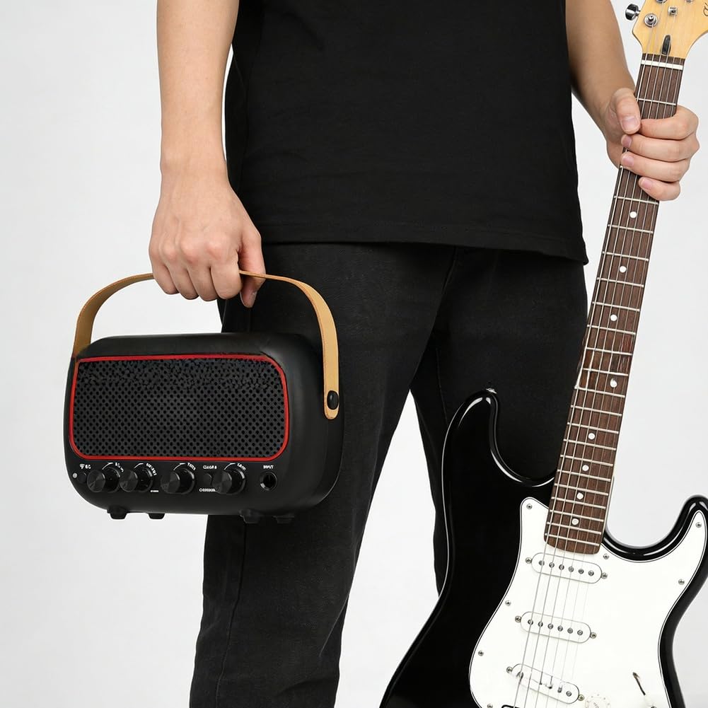 Tragbarer Lautsprecher, 5 W, Dual-Treiber, kabellos, Audio für Gitarre, Reisen, Camping, Outdoor, kompakte Größe (weiß)