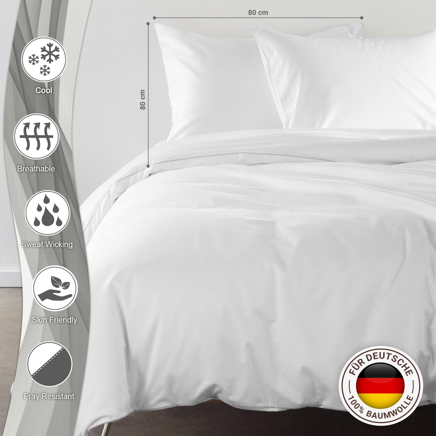 Pizuna 600 Fadenzahl aus Baumwolle Bettwäsche Weiß, 100% Langstaple Baumwolle Bettbezug und Kissenbezug, 100% Baumwolle Mako Satin 2-Teilig Bettwäscheset 135x200 + 80x80 Weiß Mako Satin
