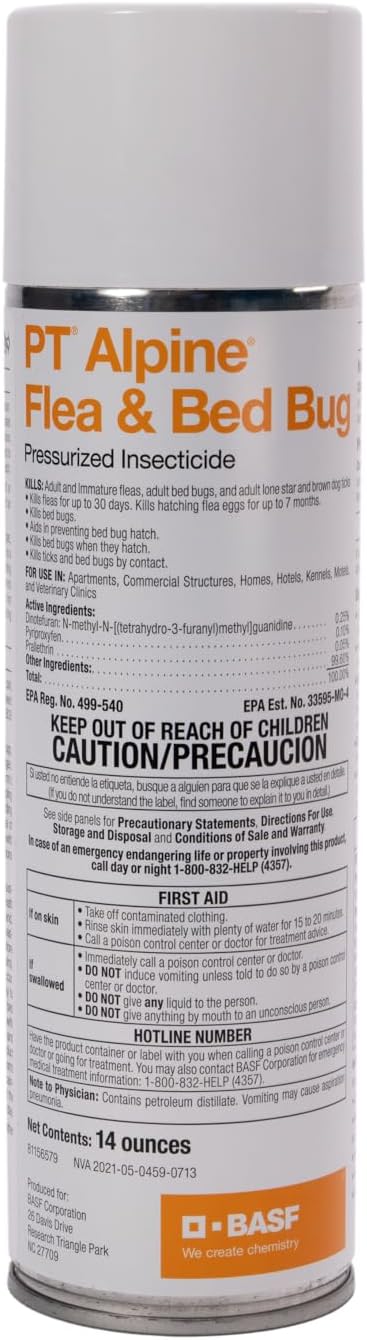 BASF PT Alpine Flea & Bed Bug Killer, Fast Acting Insecticide, Extended Long Lasting Pest Control Formula, Quick Dry, Non-staining, Ready to Use Spray Can 14 oz