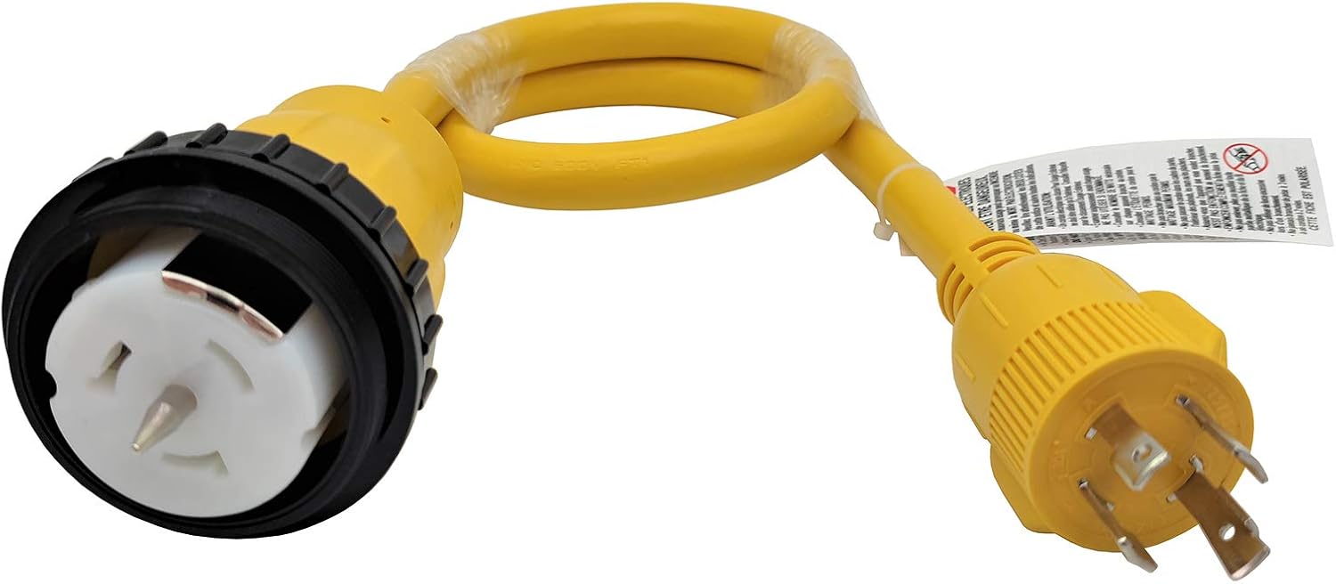 Parkworld 62176 Shore Power Adapter Generator 30A L14-30P Male to Marine 50A SS2-50R Female with Locking Ring (20FT)