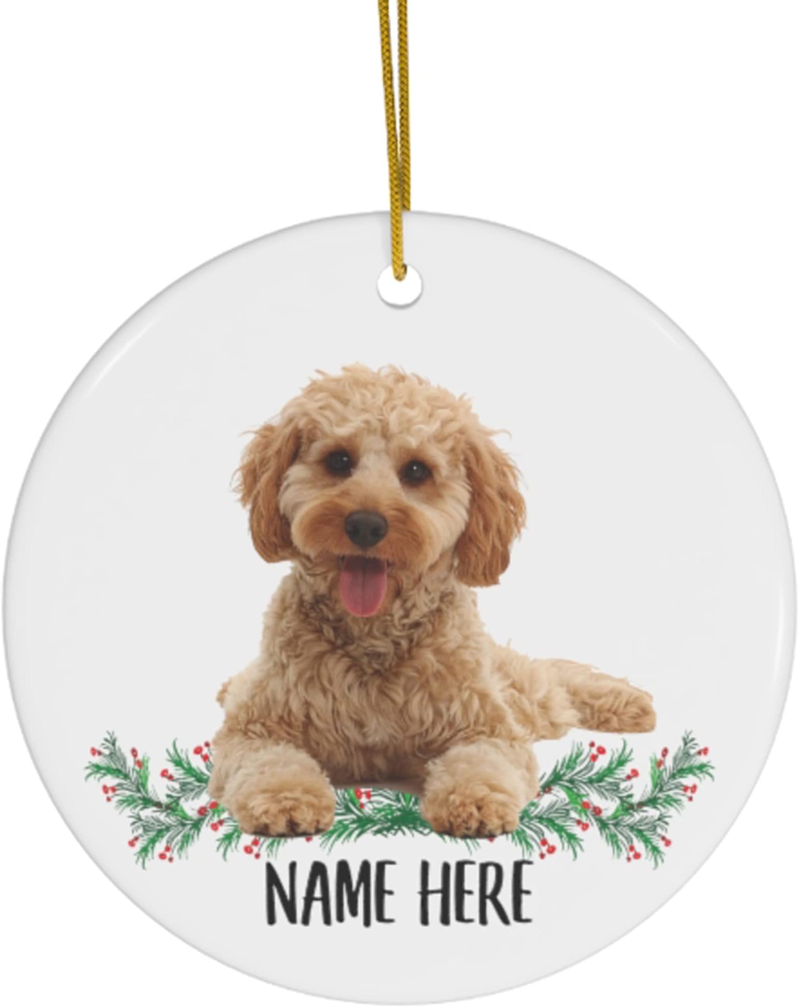 Funny Personalized Name Cockapoo Golden Gifts 2023 Christmas Tree Ornaments Circle Ceramic