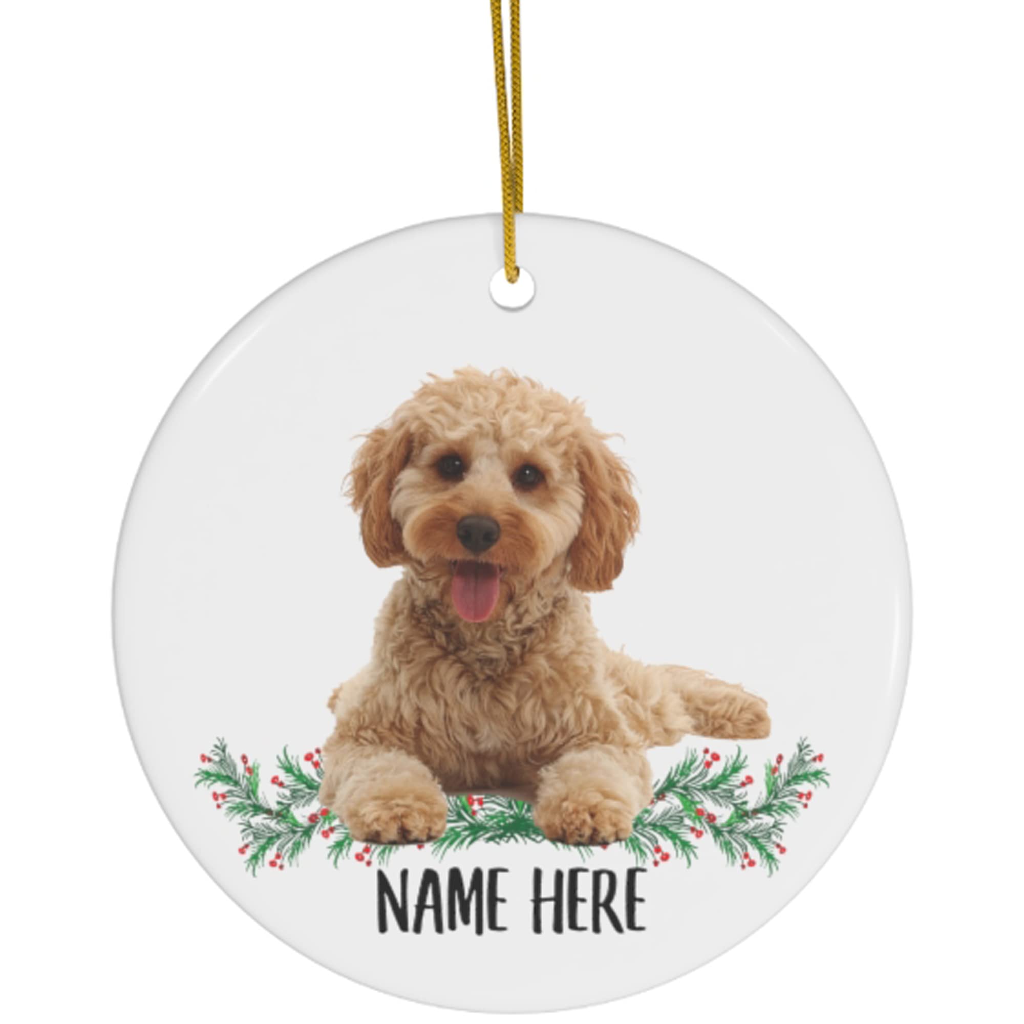 Funny Personalized Name Cockapoo Golden Gifts 2023 Christmas Tree Ornaments Circle Ceramic