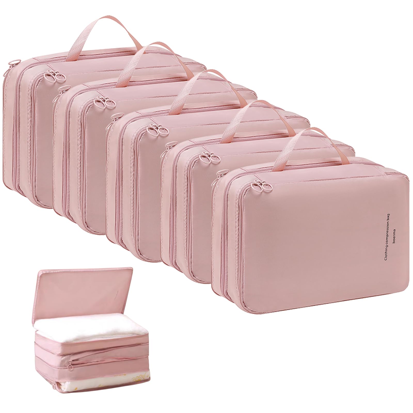 Cubi di imballaggio a compressione a doppio strato per viaggi, borse organizer per bagagli comprimibili per valigie borsa da imballaggio accessori da viaggio, rosa, M