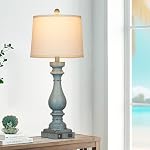 Cinkeda 27.5" Tall Coastal Lamp,Retro-Blue Vintage Bedside Nightstand Lamps with USB Charging Ports A/C,3-Way Dimmable Touch Control Table Lamps for Bedroom Living Room,Single Blue