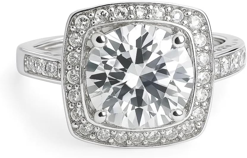 FAIRY COUPLE 3ct Simulated Diamond Engagement Ring,9mm Halo Ring, 18K White Gold Plated with 18KGP Stamp, Travel Replacement for Women, Size 4–9 R330 - Image 2