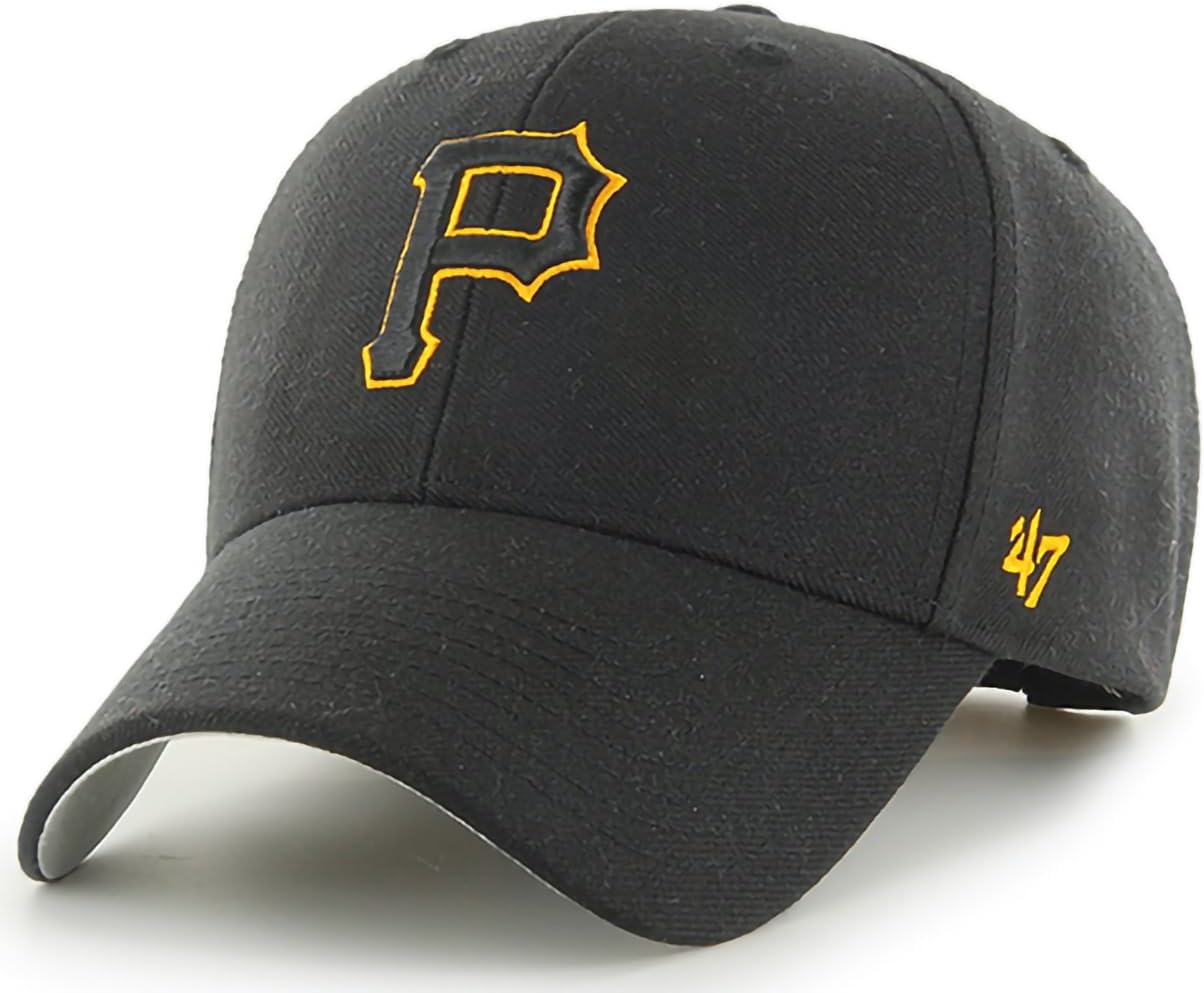 47 Brand MLB Black Team Color Primary Logo MVP Adjustable Structure Baseball Cap Hat, Adult One Size Fits All