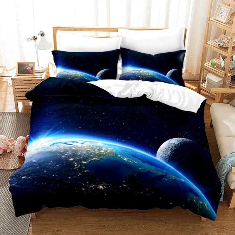 Housse de Couette 140x200 Microfibre 110g/m² Anti-Plis Parure de Lit Noire 3D