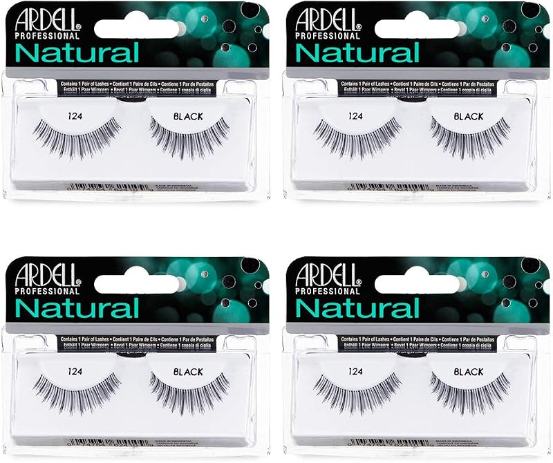 Ardell Cílios Postiços Naturais 124 Pretos com Faixa Invisiband, Pacote com 4