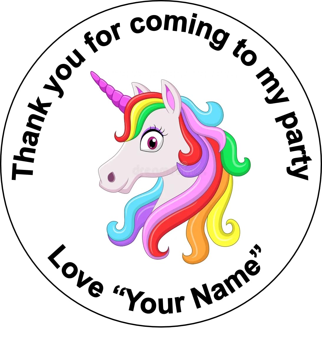 24 Personalised Birthday Stickers Labels Thank You for Coming to My Party Bag Seals 45mm Stickers (Unicorn)