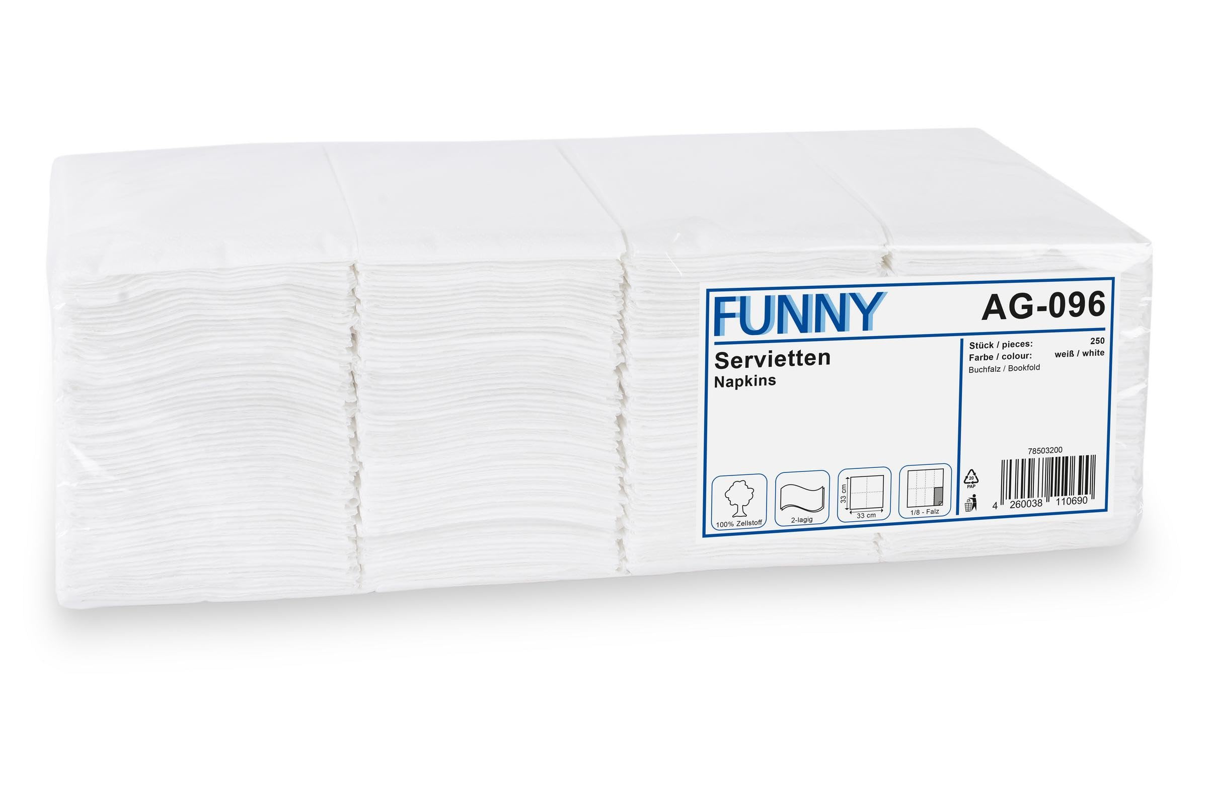 Serviettes de table pliage en 8 blanc brillant pour cantines et snacks 33x33cm