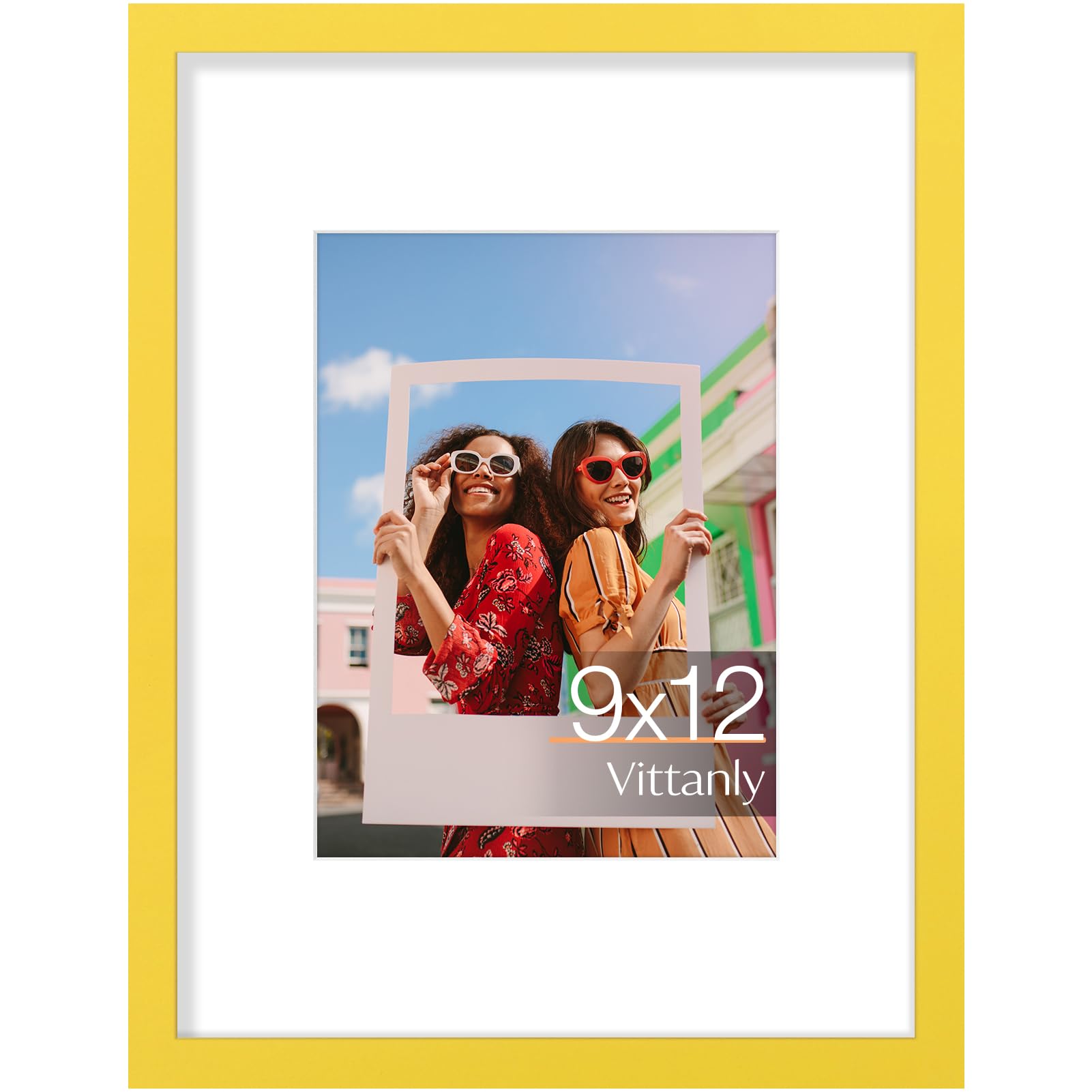 Vittanly 9x12 Picture Frame, Matted for 6x8 Photos, Yellow — image 1