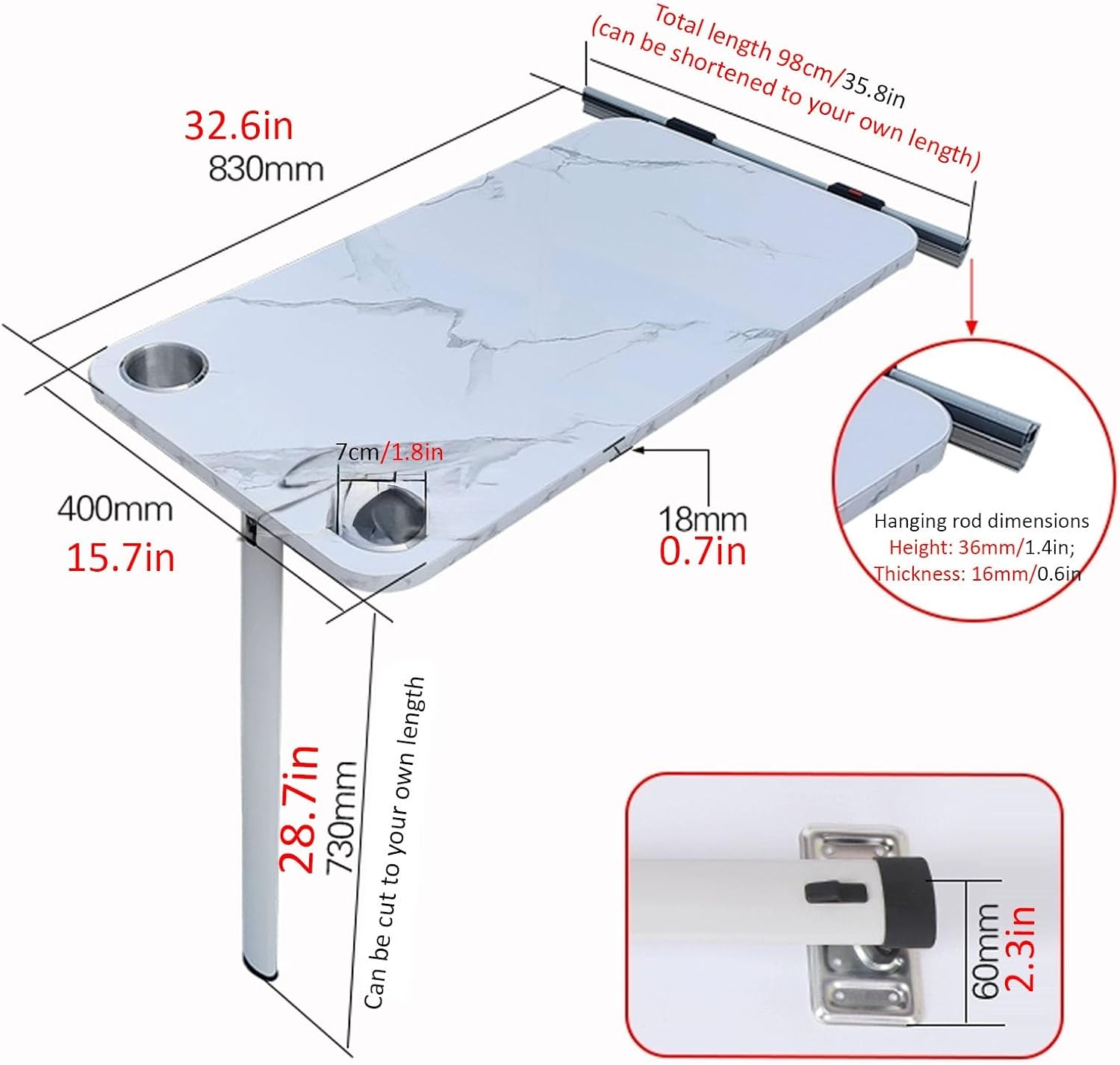 Foldable Camping Rv Table, Adjustable Height Folding, Dinette Desk with Reserve Sink Cup, Removable RV Tables, for Campervans, Travel(Black)