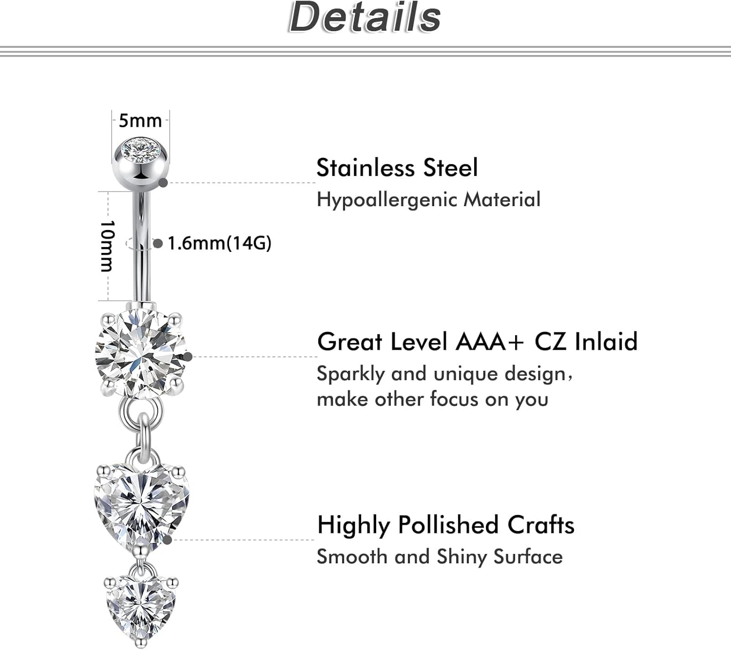 Briana Williams Belly Button Ring Belly Rings Belly Button Piercing Gold Belly Button Ring for Women Clicker Belly Ring Belly Piercing Stainless Steel 14g 10mm Blley Navel Rings Piercing Jewelry - Image 2