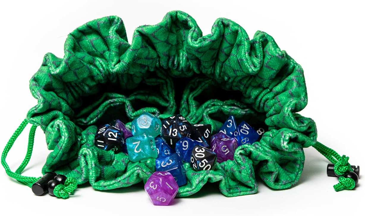 FanRoll Dragon StormTM Velvet Compartment Dice Bag: Green Dragon Scales