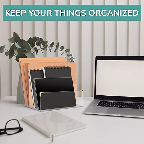 Miniatura 3 de pbf - Soporte de archivo acrílico | Organizador de archivos transparente para escritorio con detalles dorados | Organizador de escritorio acrílico,