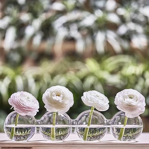 Miniatura 4 de CHIVE Jarrón de burbujas 'Caterpillar' para centros de mesa, florero de cristal transparente de 4 agujeros para flores cortas, grande, 13 pulgadas