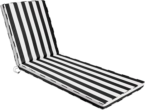 Chaise Lounge Cushions Outdoor, 71"x22"x3" Patio Lounge Chair Furniture Cushions with Washable Covers for Pool, Patio, Lawn (Black+White Stripes, 1 Pcs)