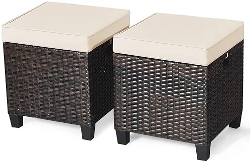 Giantex 2-Piece Rattan Patio Ottoman, All Weather Wicker Ottoman w/Removable