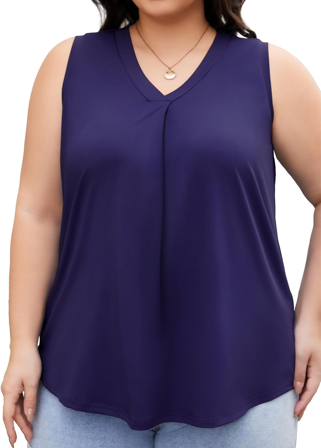 FOREYOND Plus Size Tank Tops for Women V Neck Sleeveless Tank Top Casual Basic Shirt Loose Fit Flowy Blouse 1XL-5XL