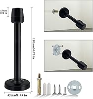 Vista 2 de Topes de puerta largos de 5 pulgadas (4.724 in), tope de puerta negro de acero inoxidable con puntas de goma silenciosas para montaje en pared