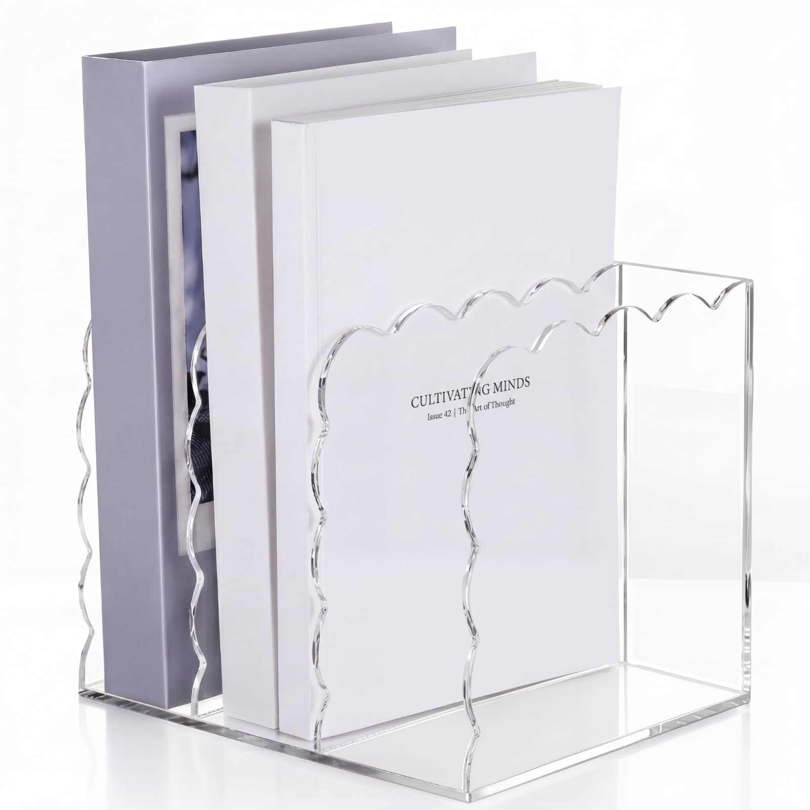 1 PC Scalloped Acrylic Magazine Holder, File Organizer, Standard Style