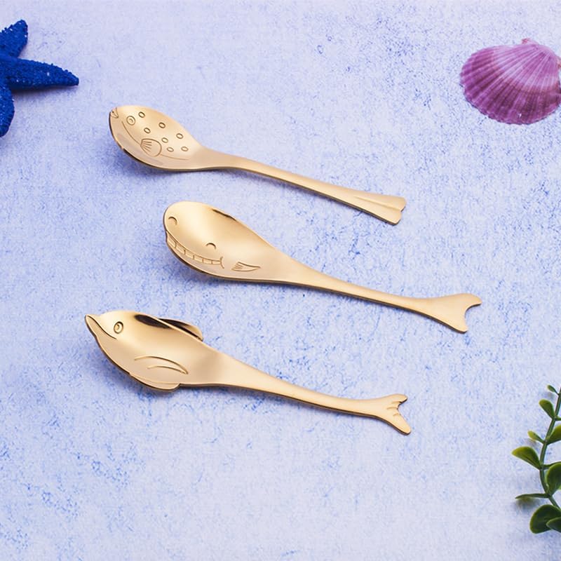 Silverware Flatware Set, 1/4/6/8/10 Pieces Spoons Dolphin 304 Stainless Steel Spoon Creative Cartoon Small Spoon Coffee Stirring Spoon(Silver,10Pcs)