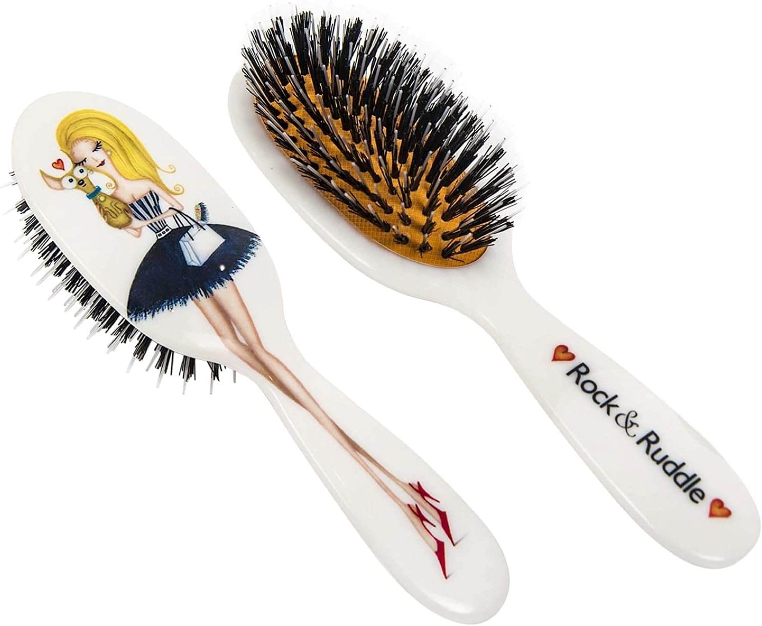 Rock & Ruddle Natural Mixed Boar Bristle Hair Brush for Women and Kids (Small/Travel Size, 17.5cm)