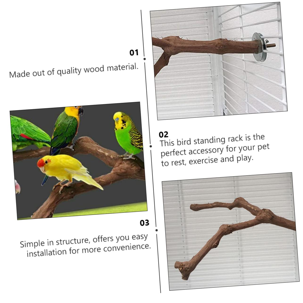 BESPORTBLE 3pezzi Barra Di Allenamento Per Uccelli Legno Giocattolo Per Pappagalli Con Trespolo Per Attività Fisica Accessorio Per La Noia Gabbia Facile Da Installare Stile Random