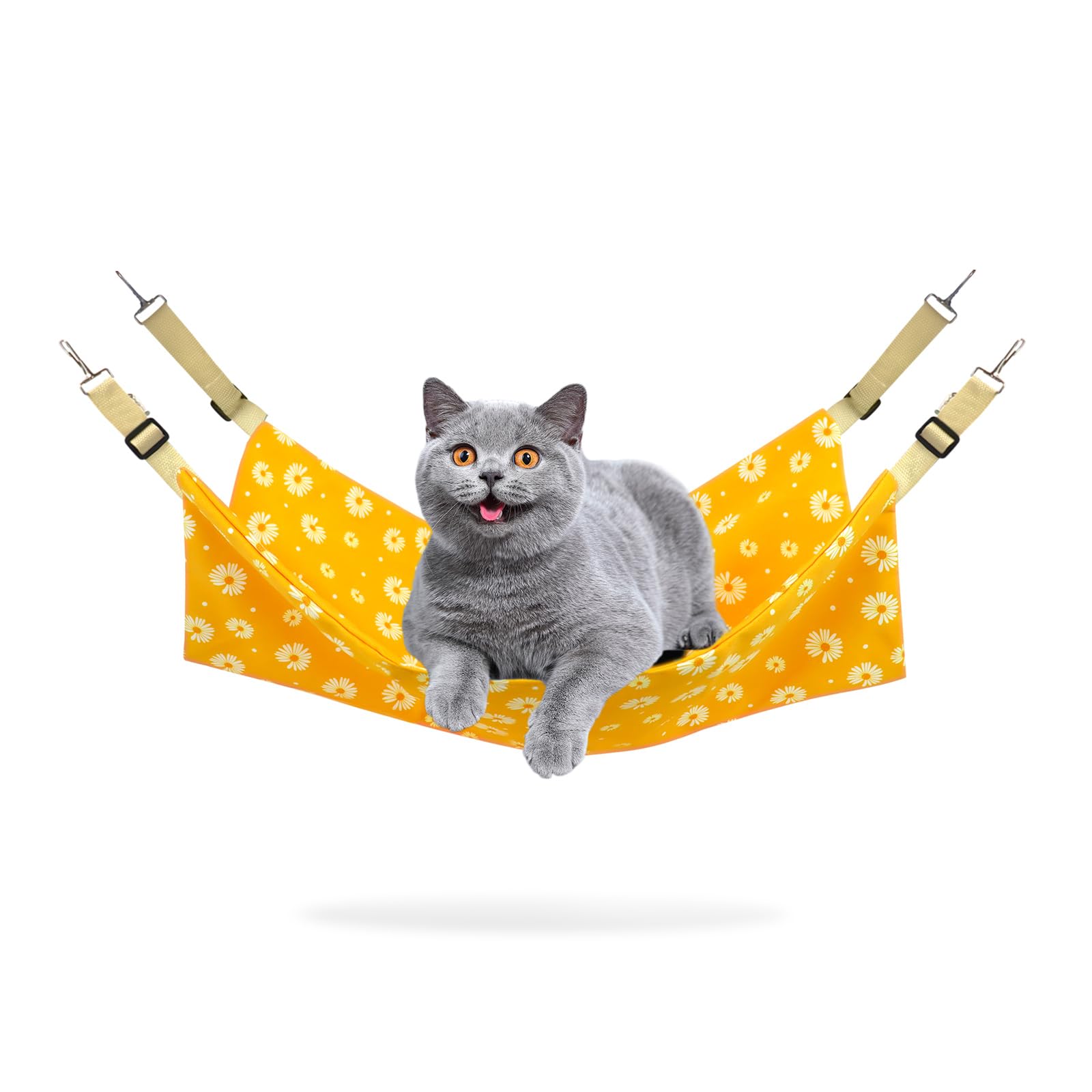 Andiker Cat Hammock for Cage Hanging Reversible Hammock with Metal Hooks for Cats for Sleeping and Playing 22 * 18 In Double-layer Hanging Cat Bed to Hang in Cage or Under Chair (Yellow)