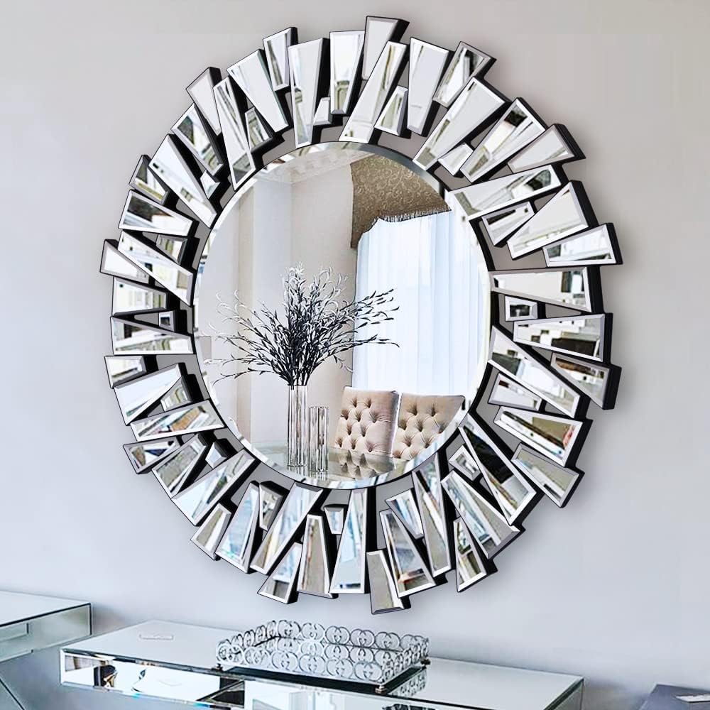 32" Decorative Wall Mirror, Large Round Mirror Wall Decor with Beveled Glass Frame for Living Room, Entryway, Dining Room, Bathroom, Vertical