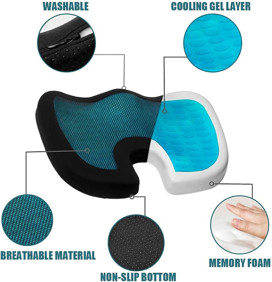 Coccyx Seat Cushion - Memory Foam Seat Cushion for Back Pain&Tailbone Pain Relief with Non-Slip Cover - Perfect for Office Chair Car Wheelchair Travel : Office Products