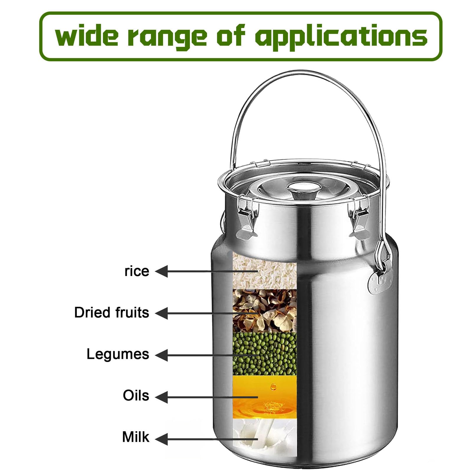 Lata de leche de acero inoxidable 304 con tapa sellada de silicona para transportar líquidos y alimentos, ideal para lácteos, vino, cerveza, aceite, agua, arroz, té, capacidad de 10 litros