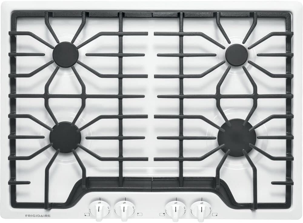 Frigidaire FFGC3026SW 30" ADA Compliant Gas Cooktop with 41500 Total BTU 4 Sealed Burners Continuous Cast Iron Grates Electronic Pilotless Ignition and Ready-Select Controls in White : Appliances
