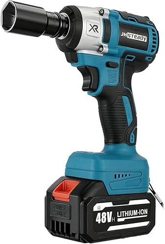 Llave de impacto inalámbrica de 48 V, pistola de impacto de 1/2, pistola de impacto de alto par sin escobillas de 4 velocidades con luz LED, llave