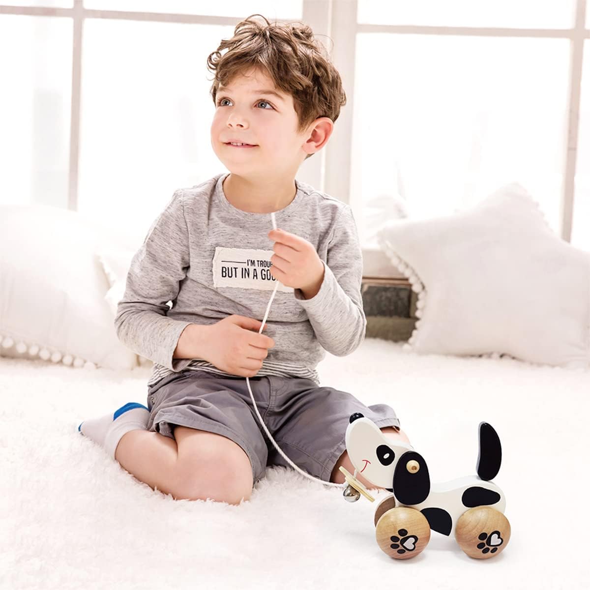 Classic World Pull Along Walking Toys, Wooden Pull Dog Toy for Baby Toddler