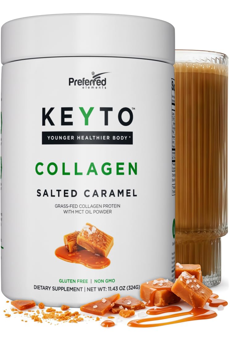 Keto Collagen Protein Pulver mit MCT-Öl – Keto und Paleo Friendly Pure Gras Fed Pasture Raised Hydrolyzed Collagen Peptide KEYTO Gesalzene Caramel Flavor