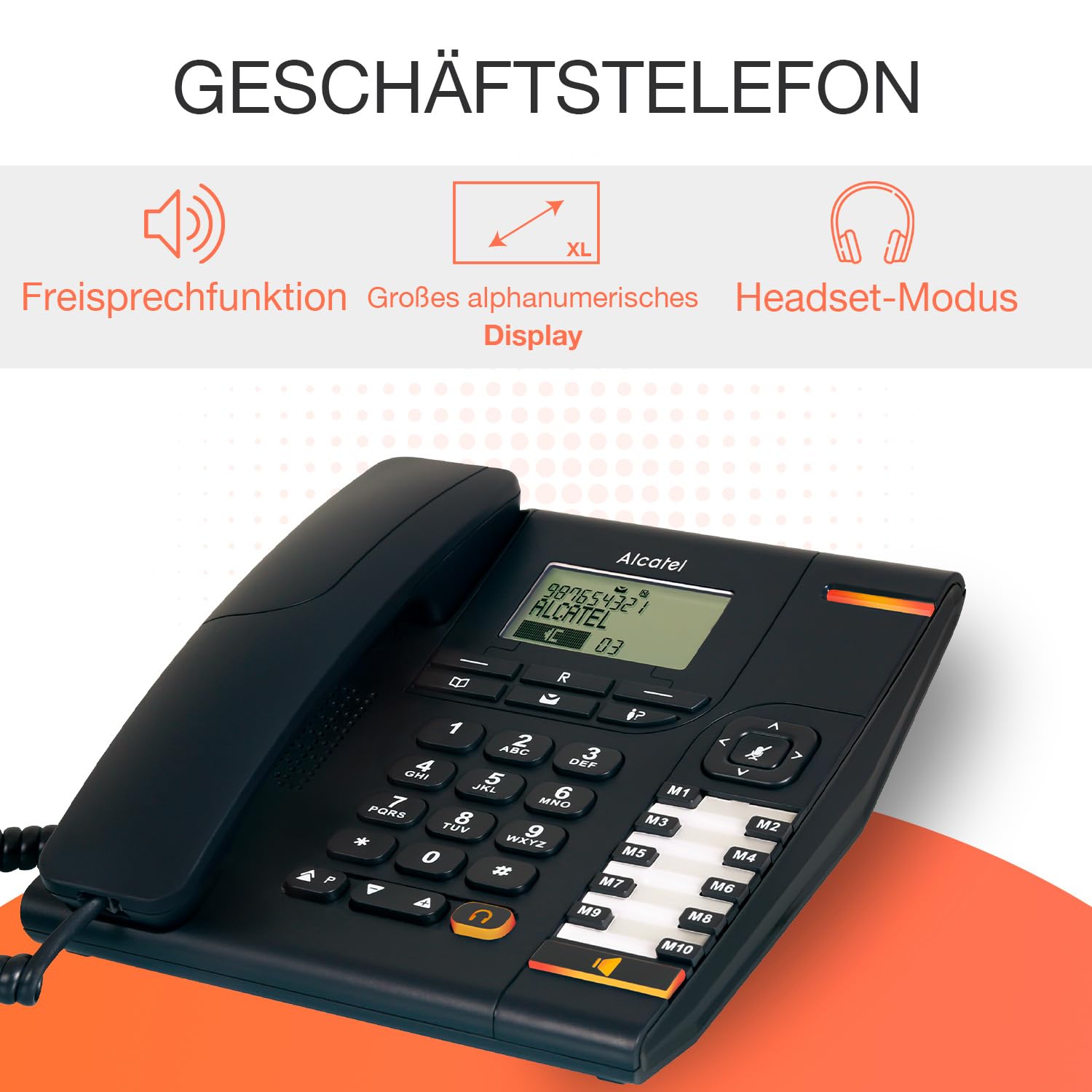 ALCATEL Temporis 880 PRO - Professionelles Festnetztelefon - Großes alphanumerisches Display - Anrufanzeige - Einstellbare Lautstärke - Rückruftaste - Stummtaste - 10 Direktwahltasten - Schwarz