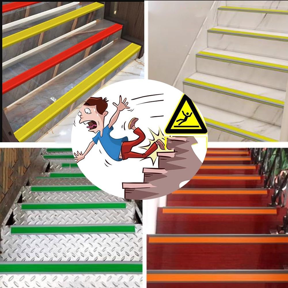 Goma Tiras Antideslizantes para Peldaños, Forma De L Cantos Escaleras Tiras Autoadhesivo Tira Protectora De Bordes De Escalera Tira De Transición(Red,L 200 cm/6.6 ft)