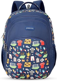 Lavie SportSporty 39L Printed School Unisex Backpack with Rain cover for Boys/Girls (Navy)