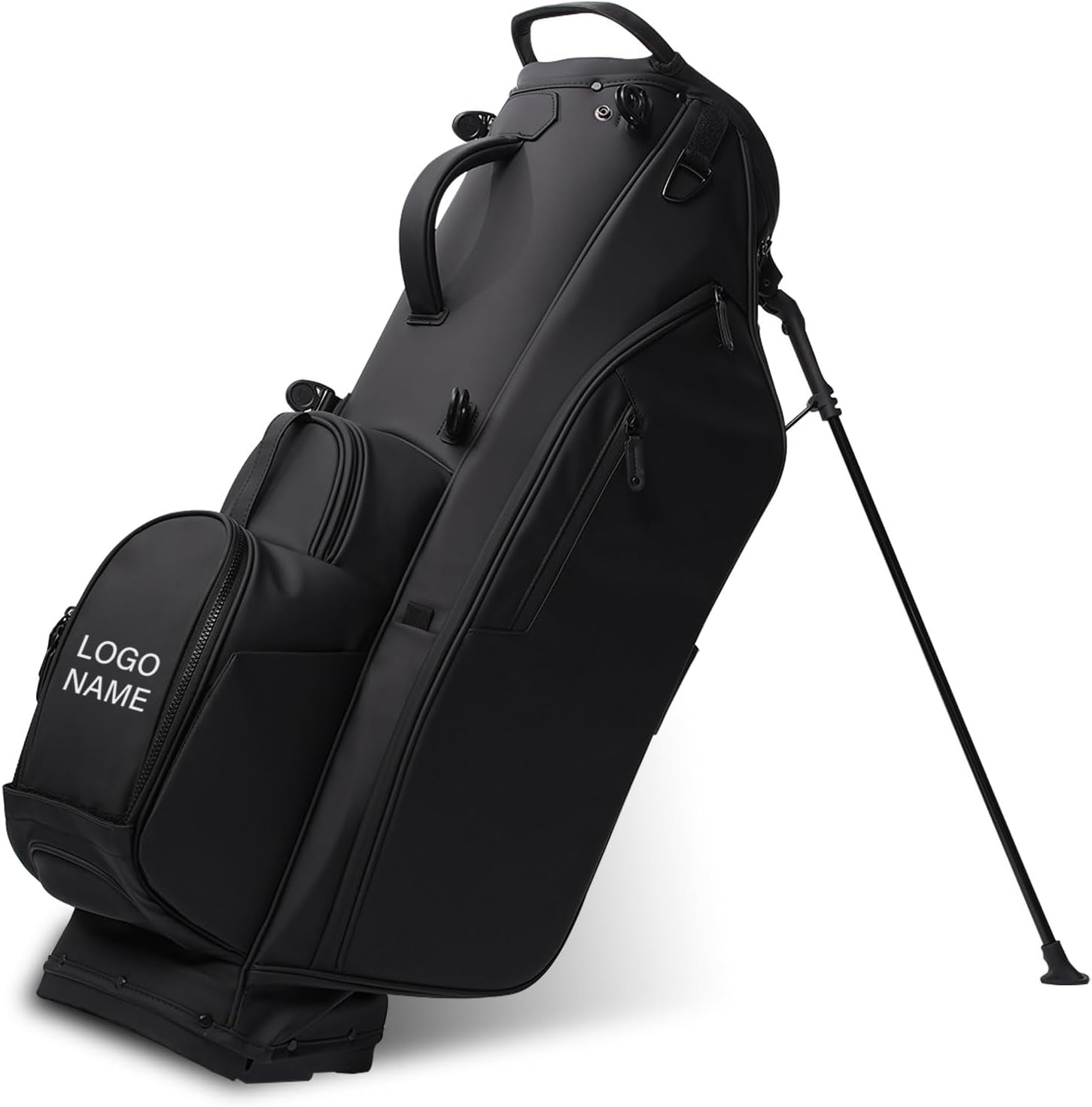 Custom Embroidery Personalized Your Logo & Name On Front Pocket Skin-Like Smooth PU Leather Golf Bag Waterproof 6 Ways/14 Ways Black/Blue/Bown Golf Stand Bag for Men/Women