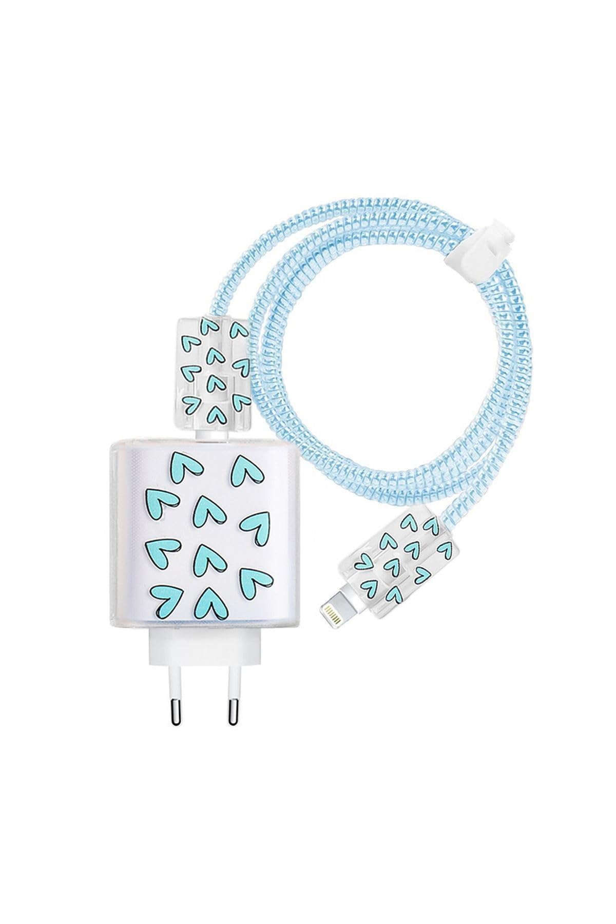 PSR aksesuar (5961) Mavi Love Şarj Aleti Kılıfı, Şarj Kablosu Örme Aparatı, Toparlayıcı, Kablo Koruyucu iPhone 18w/20w ile uyumlu